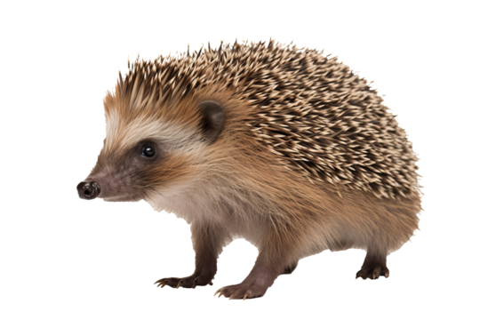 Close-up of a hedgehog with a transparent background, perfect for web design and graphic projects