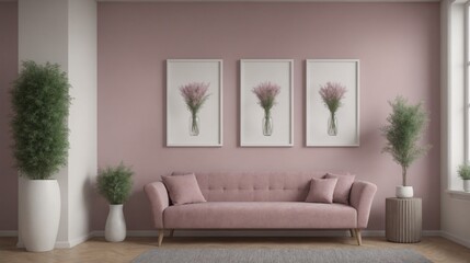 High-resolution living area with sofa and photo frames on the wall, other accessories interior design image template. Living room interior image.