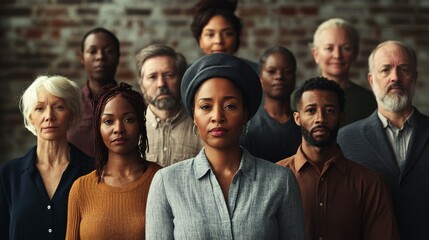 Diverse group united of workers standing together, harmony and strength, Labor Day unity concept.