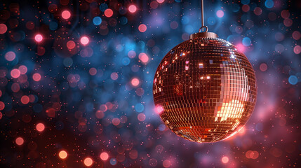 Fototapeta premium Disco ball multicolored lights and confetti