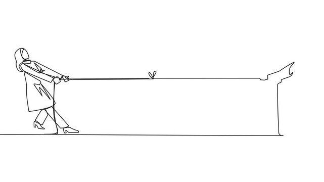 Animation of single continuous line drawing two Arabian businesswomen pulling each other's rope. Little game. Look for weaknesses to the team's strengths. Bonding. Togetherness. Full length motion