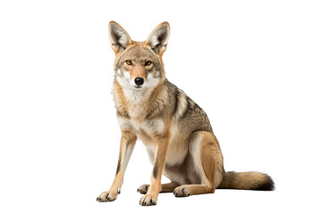 Fototapeta premium Realistic PNG of a coyote standing alert with transparent background for easy integration into designs