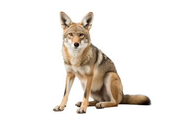Realistic PNG of a coyote standing alert with transparent background for easy integration into designs