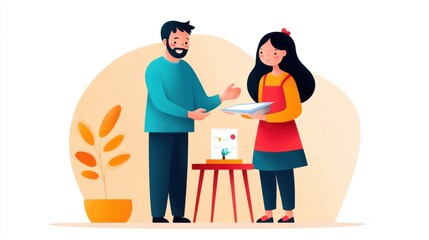 Collaborative School Project: Parents Assisting Children, Flat Design Illustration of Supportive Relationships