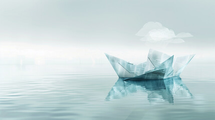 Obraz premium Paper boat floats on a serene body of water.