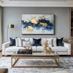 The interior design of the living room of a modern house is decorated in an art deco style.