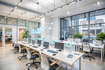 Modern office and communication network concept. Statistics of business.