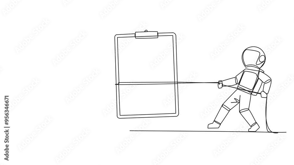 Aufkleber animated self drawing of single one line drawing two astronauts fighting over clipboard. the battle 