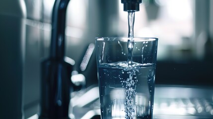 Concept of water saving. Water Dripping From The Faucet In Glass.