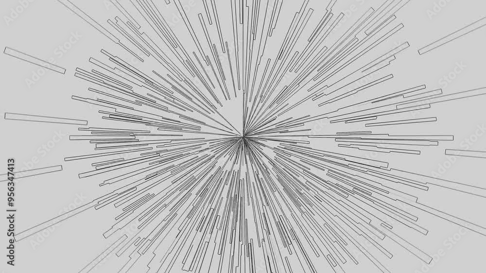 Poster black lines and shapes in circular shape animation on a white background