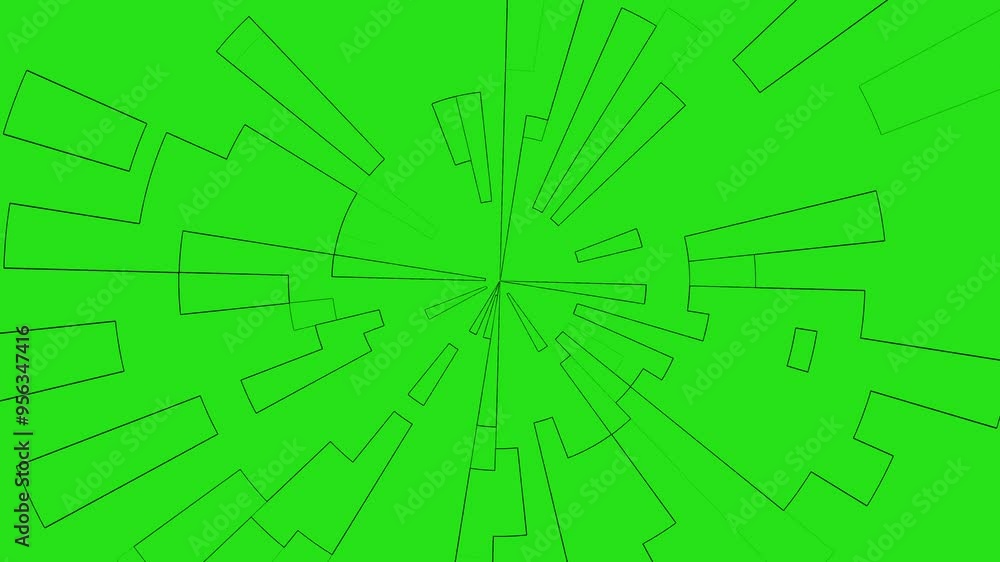 Poster black lines and rectangle shapes in circular motion on a green background