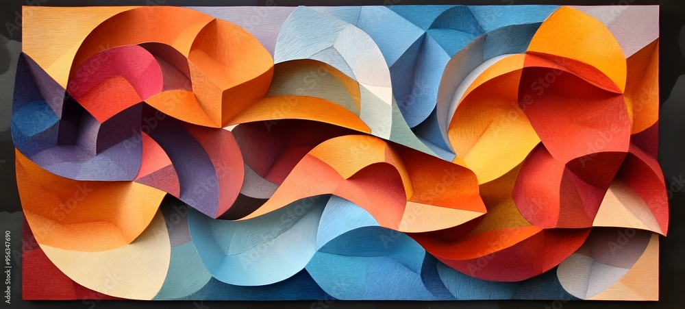 Aufkleber 7. textured mosaic of paper shapes layered to form a complex, three-dimensional abstract design