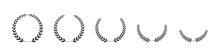 Laurel wreath Set, Black circular laurel olive branches greek wreath ,A winner award of olive leaves, stars of victory symbol, achievement heraldry symbol, vector illustration isolate on white