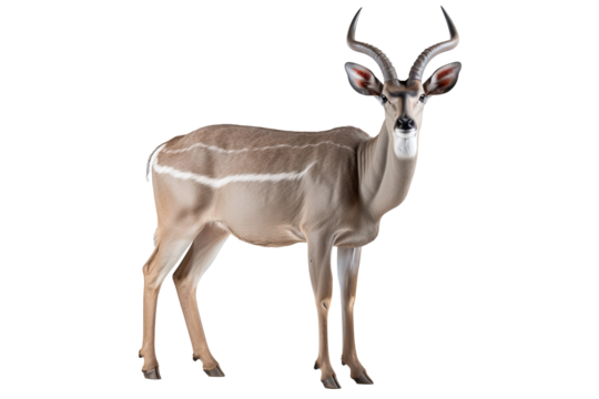 Realistic kudu antelope PNG with detailed horns on transparent background for wildlife and safari-themed designs