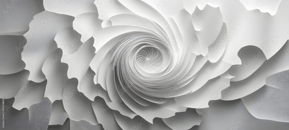 Poster 9. a series of concentric paper shapes with intricate cut details casting complex shadows and highli