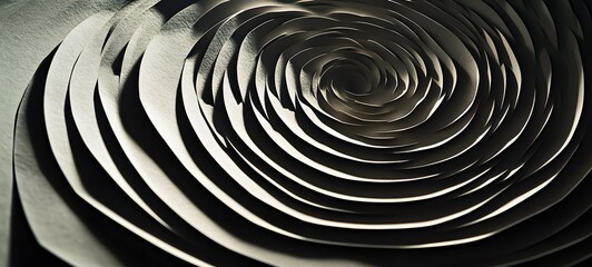 9. A series of concentric paper shapes with intricate cut details casting complex shadows and highlights