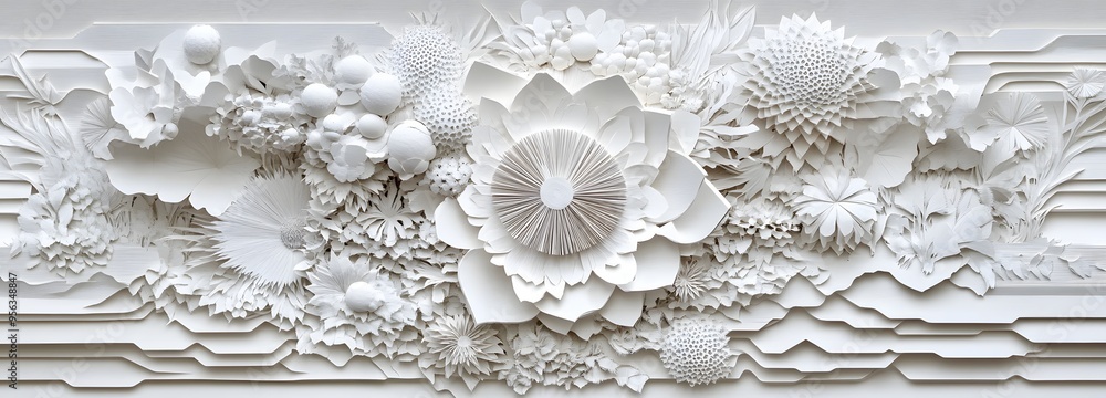 Poster 50. geometric, layered paper cutouts arranged to form a dynamic, textured three-dimensional visual w