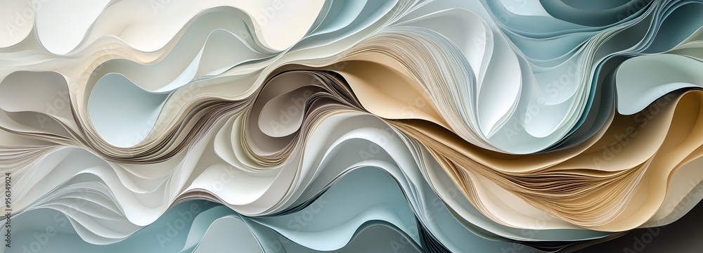 Poster 44. fluid, organic paper shapes creating a layered, three-dimensional abstract design with textured 