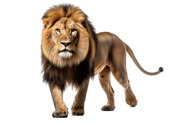 Obraz premium Lion roaring fiercely with majestic mane on isolated transparent background, perfect for wildlife design projects and animal-themed digital artwork.