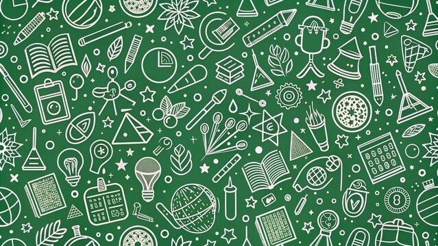 Seamless Green Background with Education and Science Doodles - Powered by Adobe