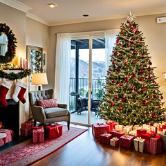 christmas tree with gifts and decorations
