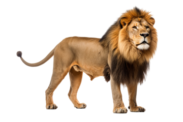Lion roaring fiercely with majestic mane on isolated transparent background, perfect for wildlife design projects and animal-themed digital artwork.