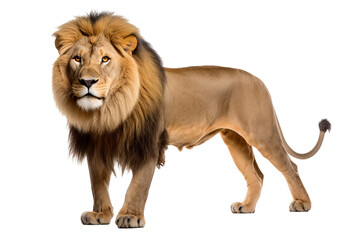 Obraz premium Lion roaring fiercely with majestic mane on isolated transparent background, perfect for wildlife design projects and animal-themed digital artwork.