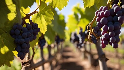 Fototapeta premium grape vines with bunches of grapes under the sun