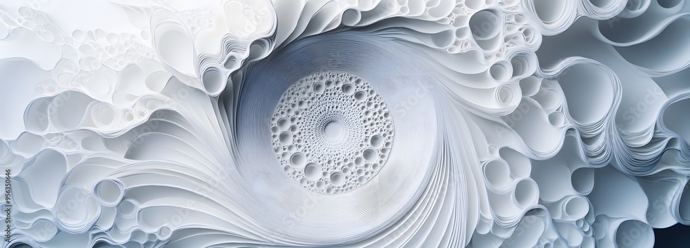 Poster 47. a dynamic arrangement of paper cut elements creating a radial, three-dimensional visual with var