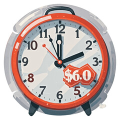 A Red and White Clock with a Price Tag of $60