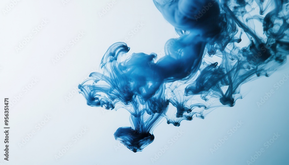 Poster a captivating swirl of blue ink blending elegantly in water, creating mesmerizing abstract patterns 