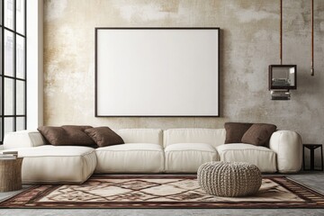 Modern living room design with a minimalist, loft aesthetic.