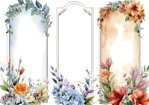 Watercolor Floral Frames with Blank Space for Text. Template for quotes, and greetings cards