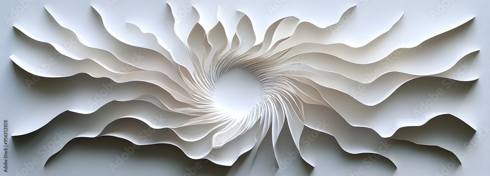 Poster 35. geometric paper cutouts layered to form a complex, three-dimensional abstract structure with dyn