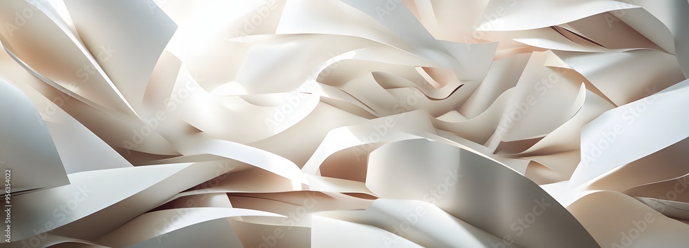 Poster 37. a dynamic arrangement of interlocking paper shapes forming a fragmented, three-dimensional desig