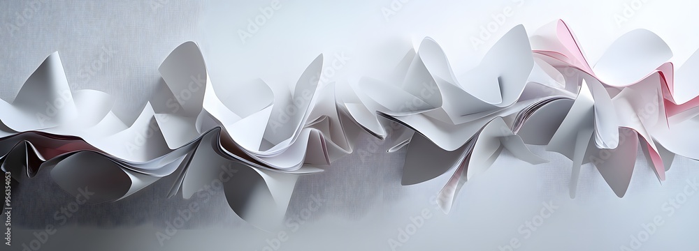 Poster 37. a dynamic arrangement of interlocking paper shapes forming a fragmented, three-dimensional desig