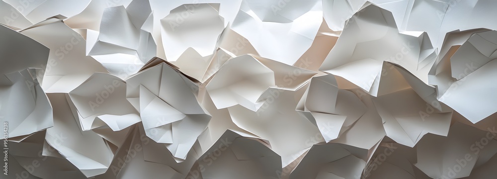 Poster 37. a dynamic arrangement of interlocking paper shapes forming a fragmented, three-dimensional desig
