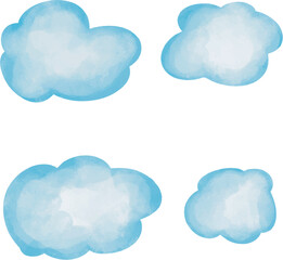 Watercolor set of blue clouds. Clouds collection. Set of clouds