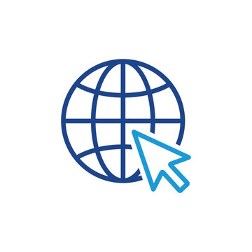 go to web icon, globe with cursor icon vector