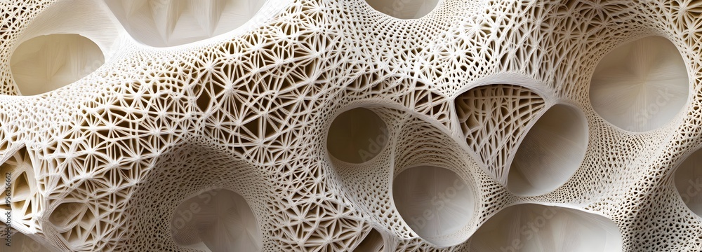 Poster 41. geometric paper shapes with intricate cut details arranged to form a complex, layered 3d structu