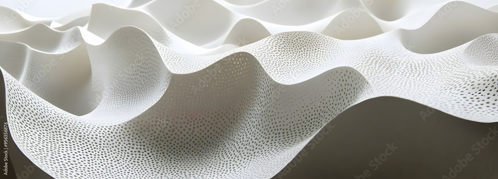 Poster 41. geometric paper shapes with intricate cut details arranged to form a complex, layered 3d structu