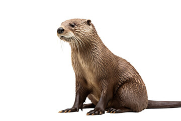 Playful otter standing on hind legs isolated on transparent background, ideal for wildlife and nature-themed digital art and design projects