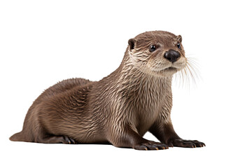 Playful otter standing on hind legs isolated on transparent background, ideal for wildlife and nature-themed digital art and design projects