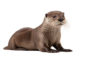 Playful otter standing on hind legs isolated on transparent background, ideal for wildlife and nature-themed digital art and design projects