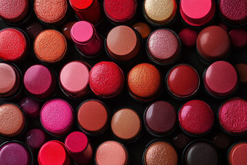 A close-up of various lipstick shades arranged in a grid, highlighting beauty and makeup variety.