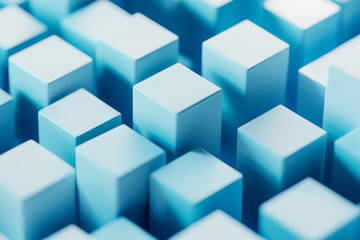 Obraz premium A close-up view of blue 3D blocks arranged in a grid pattern, showcasing geometric precision and minimalism.