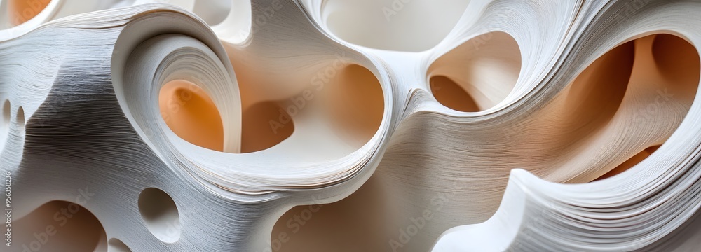Poster 44. fluid, organic paper shapes creating a layered, three-dimensional abstract design with textured 