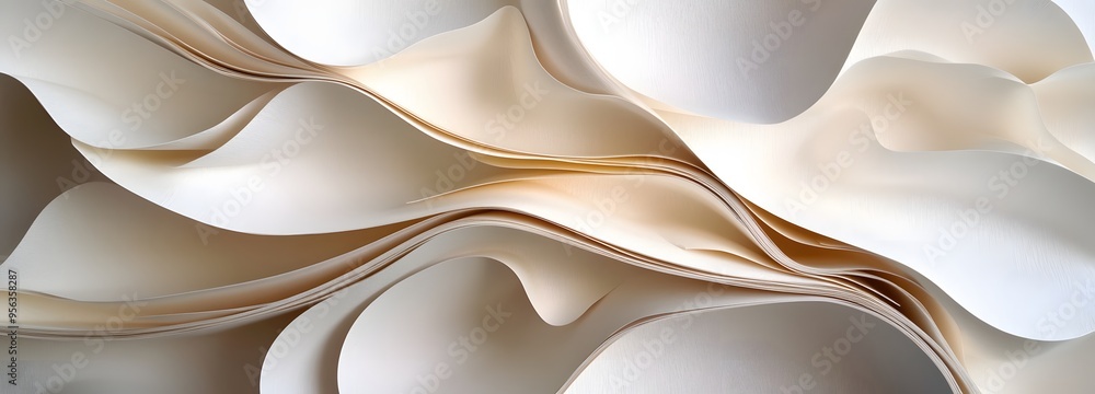 Poster 44. fluid, organic paper shapes creating a layered, three-dimensional abstract design with textured 