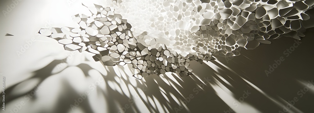 Poster 30. a cascade of geometric paper cutouts creating a layered, three-dimensional arrangement with dyna