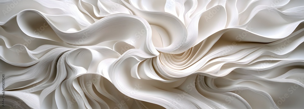 Poster 31. organic, flowing paper elements layered in a complex, three-dimensional pattern with intricate d